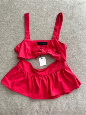 Zara Hot Pink Tie-Front Ruffle Camisole